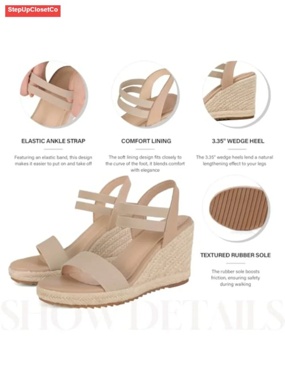 Slip On Espadrille Wedge Sandals - Elastic Strap Platform Heels for Dressy